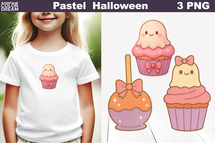 Pastel Halloween Clipart | Ghost Cupcakes and Candy Apple