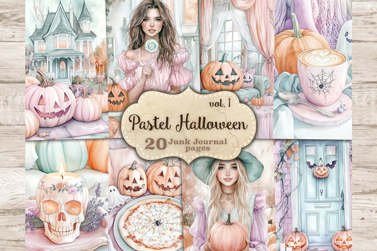Pastel Halloween Junk Journal Kit Cute Witch Scrapbook Paper