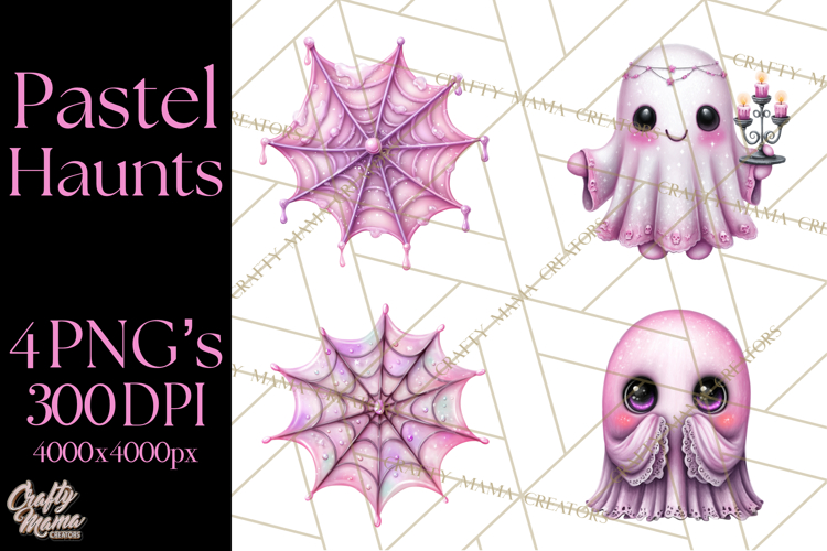 Halloween Clipart PNG, Pink Pastel Goth Halloween Ghost