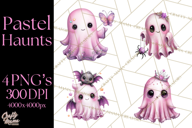 Halloween Clipart PNG, Pink Pastel Goth Halloween Ghost