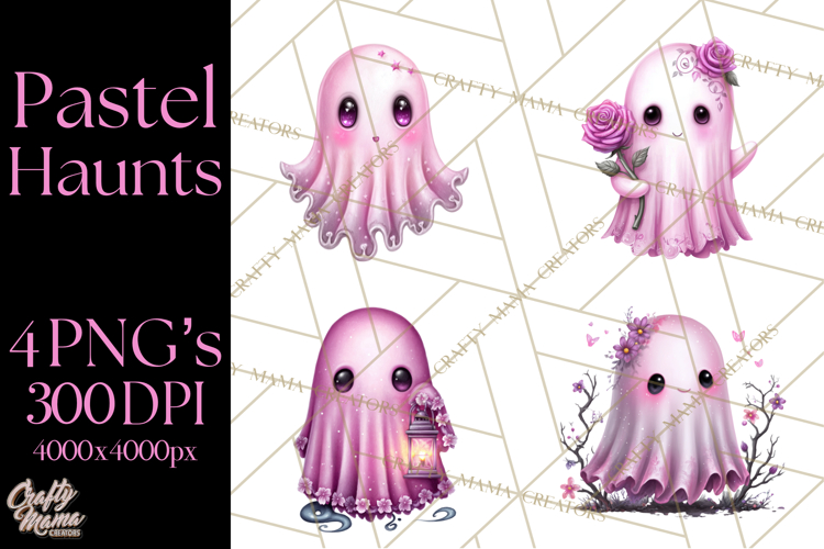 Halloween Clipart PNG, Pink Pastel Goth Halloween Ghost
