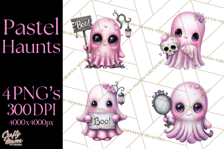 Halloween Clipart PNG, Pink Pastel Goth Halloween Ghost