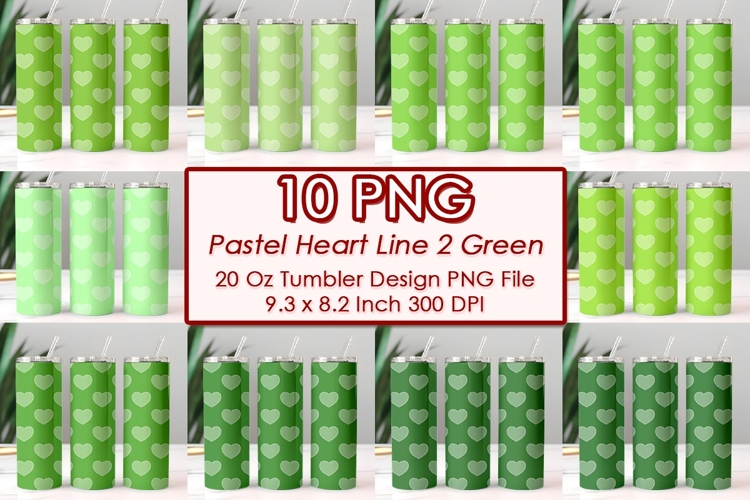 Pastel Heart Line 2 Green Valentine Tumbler Design 10 PNG