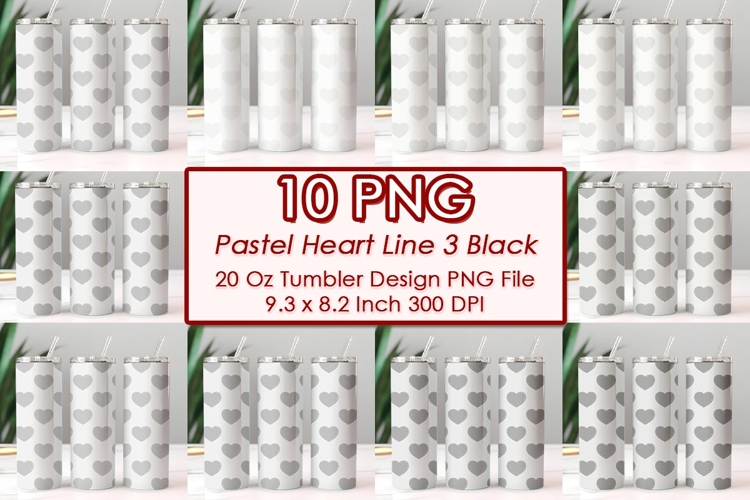 Pastel Heart Line 3 Black Valentine Tumbler Design 10 PNG