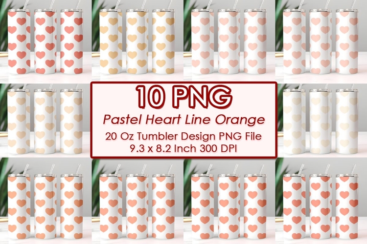 Pastel Heart Line Orange Valentine Tumbler Design 10 PNG