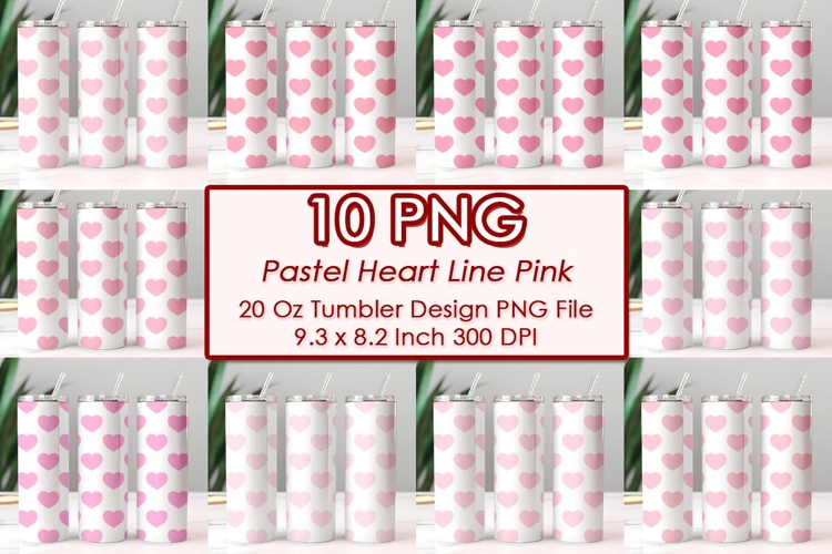 Pastel Heart Line Pink Valentine Tumbler Design 10 PNG