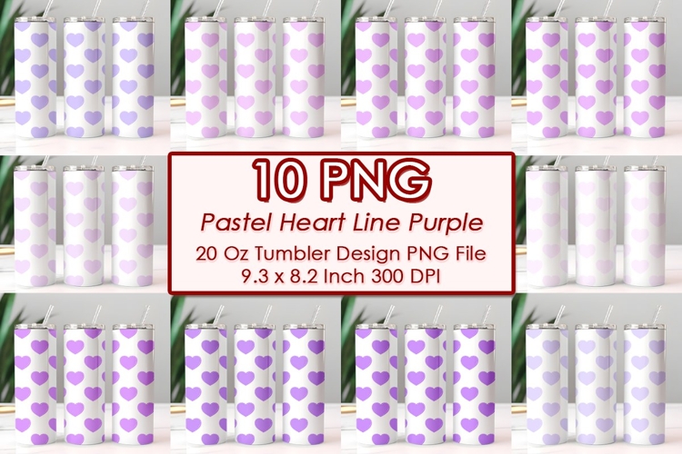 Pastel Heart Line Purple Valentine Tumbler Design 10 PNG