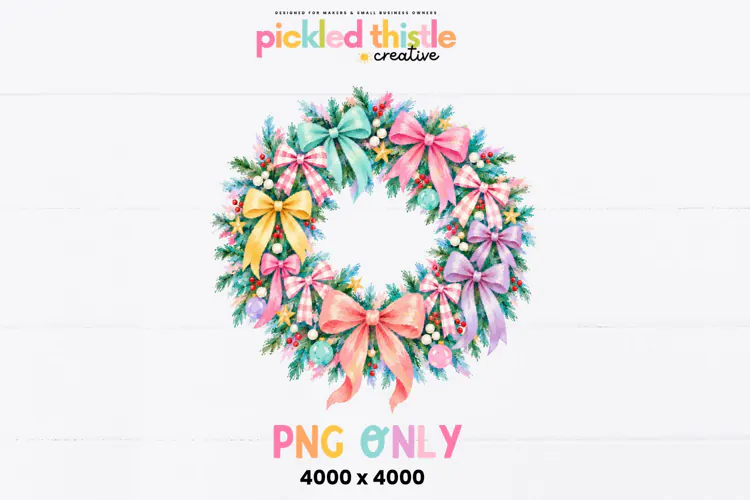 Colorful Christmas Wreath PNG, Pastel Holiday Wreath