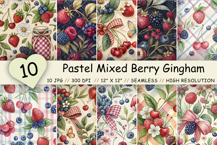 Pastel Mixed Berry Gingham Digital Paper, Seamless