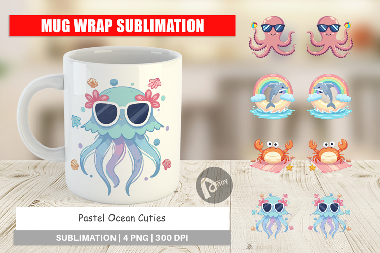 Mug Wrap Pastel Ocean Cuties