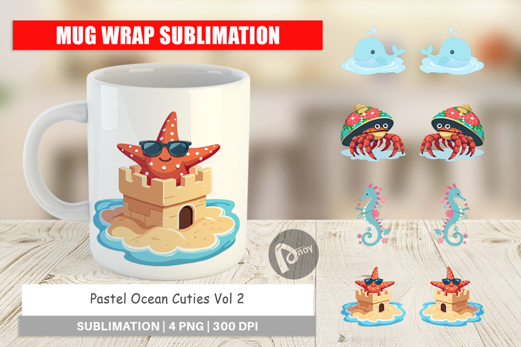 Mug Wrap Pastel Ocean Cuties