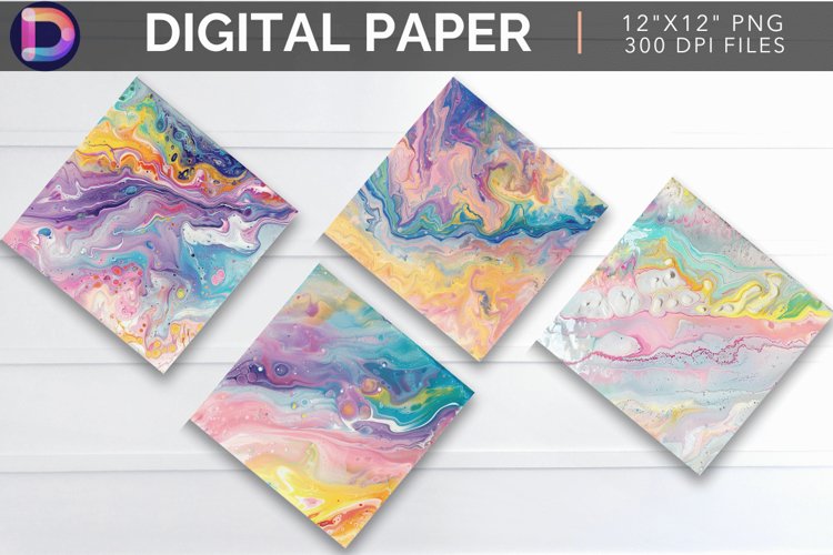 Pastel Paint Pour Digital Paper example image 1