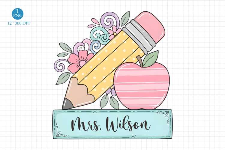 Pastel Pencil   Apple Teacher Name Plate PNG