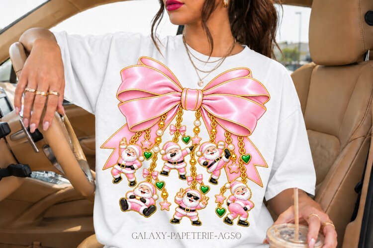 Pastel Pink Santa Bow PNG with Funny Christmas Charms example image 1