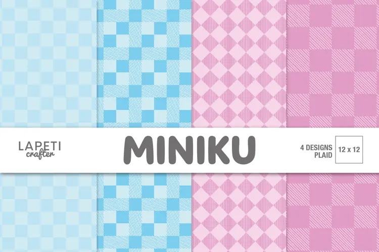 Pastel Plaid Digital Paper, Blue Pink Gingham Backgrounds