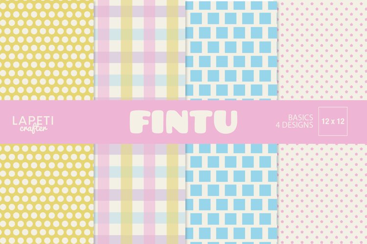 Pastel digital paper set with plaid dots blue squares and tiny pink geometric motifs