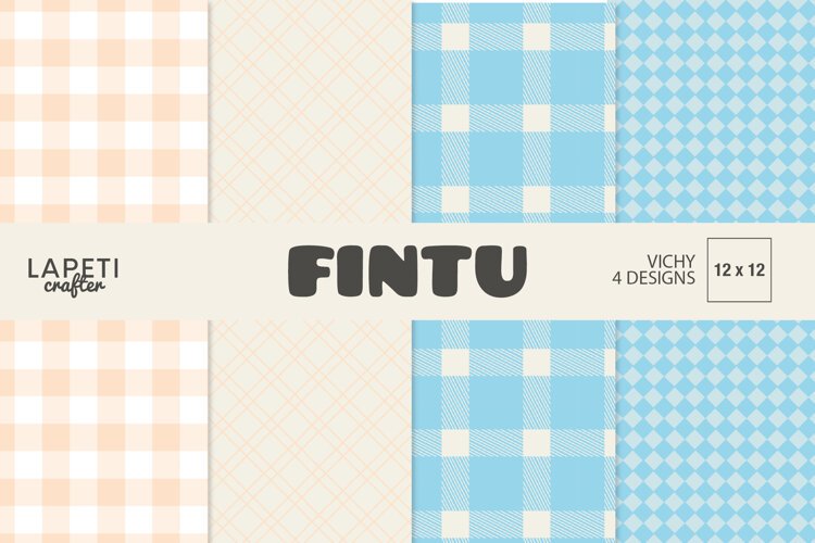Four pastel digital papers with peach and blue gingham, plaid and diamond patterns