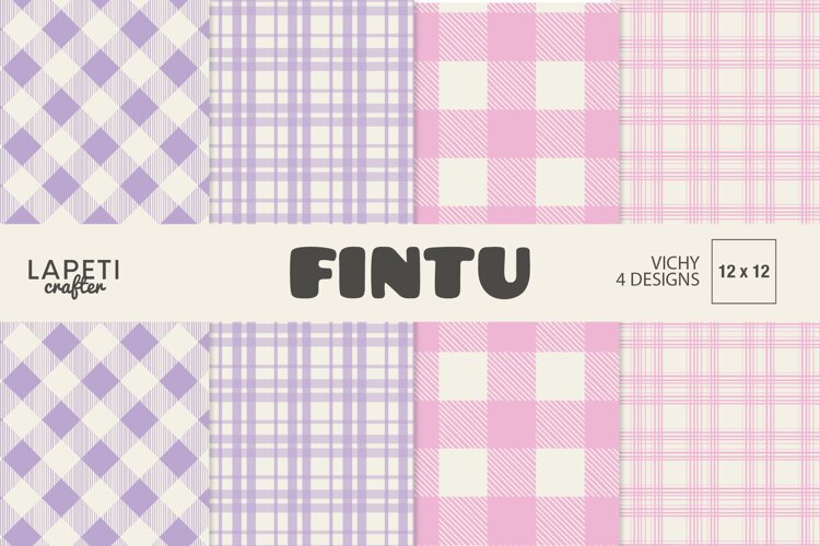 Four pastel digital papers with pink and purple plaid, gingham and argyle patterns