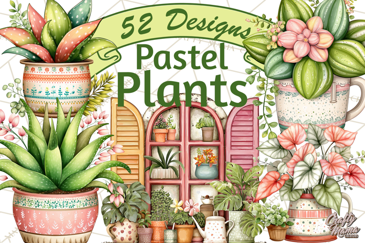 Houseplant Clipart PNG, Pastel Potted Icons