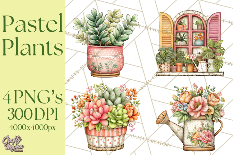 Houseplant Clipart PNG, Pastel Potted Icons