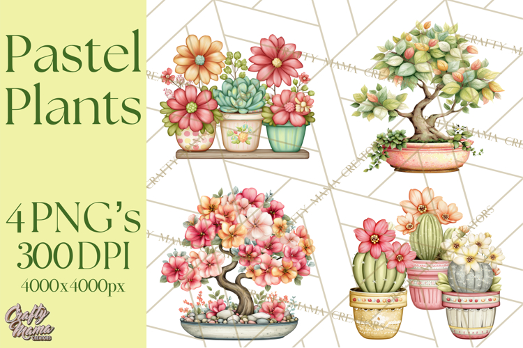 Houseplant Clipart PNG, Pastel Potted Icons