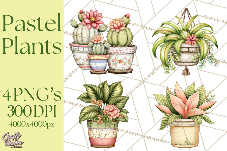 Houseplant Clipart PNG, Pastel Potted Icons