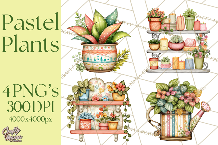 Houseplant Clipart PNG, Pastel Potted Icons
