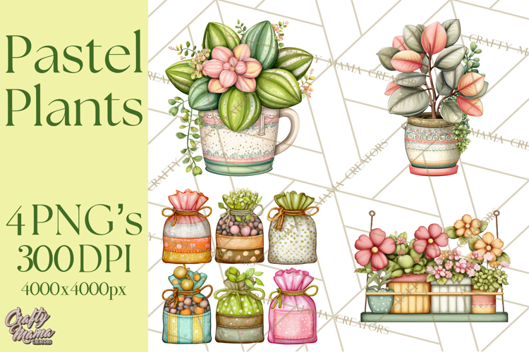 Houseplant Clipart PNG, Pastel Potted Icons