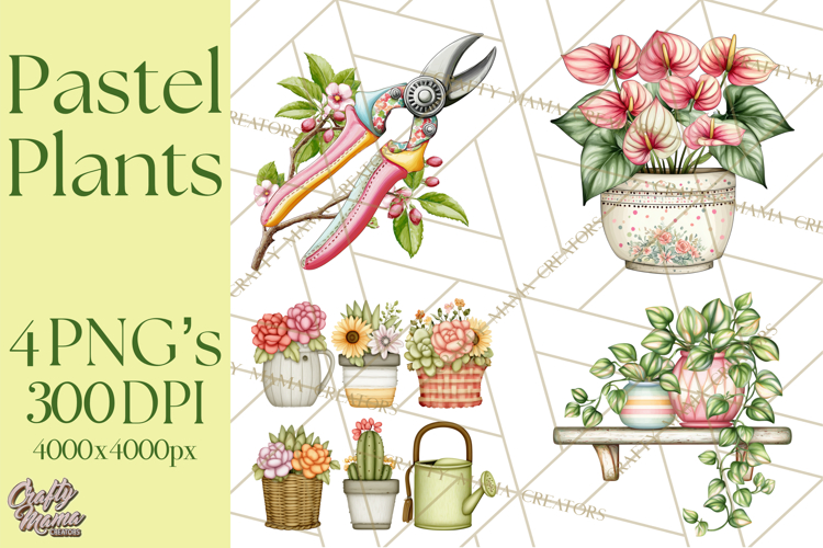 Houseplant Clipart PNG, Pastel Potted Icons