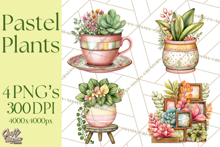 Houseplant Clipart PNG, Pastel Potted Icons