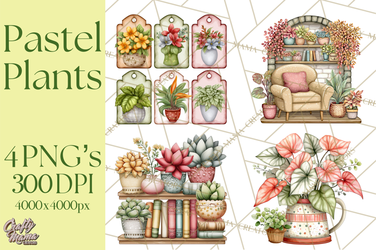 Houseplant Clipart PNG, Pastel Potted Icons