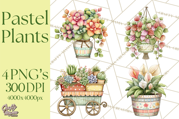 Houseplant Clipart PNG, Pastel Potted Icons