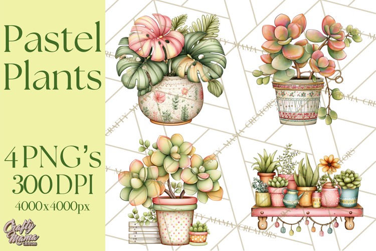 Houseplant Clipart PNG, Pastel Potted Icons