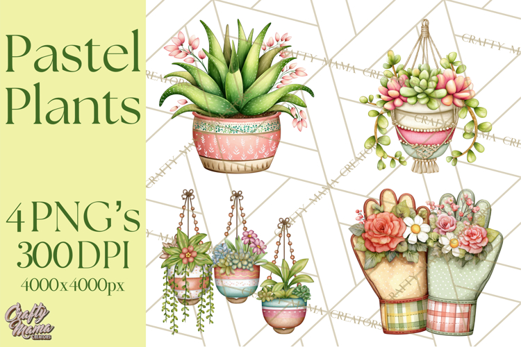 Houseplant Clipart PNG, Pastel Potted Icons
