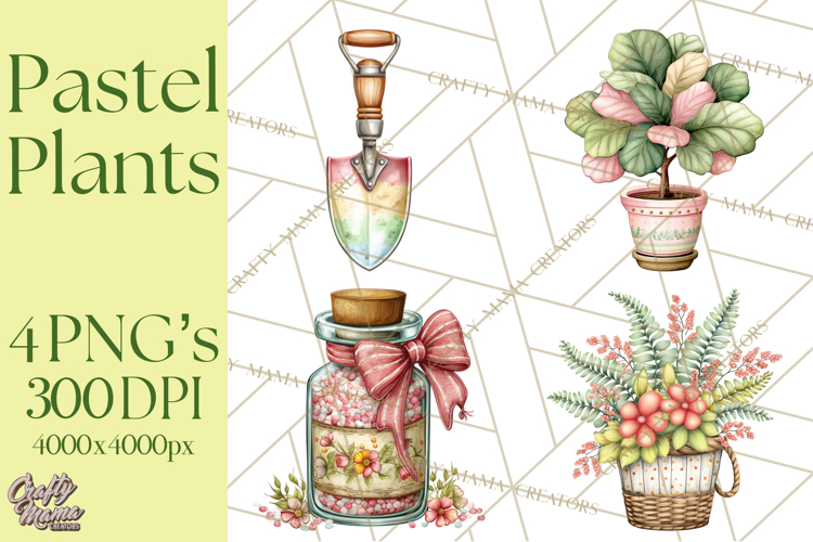 Houseplant Clipart PNG, Pastel Potted Icons