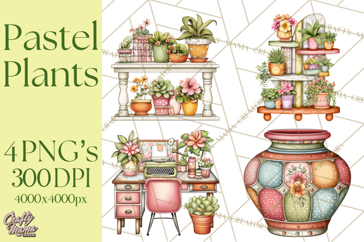 Houseplant Clipart PNG, Pastel Potted Icons