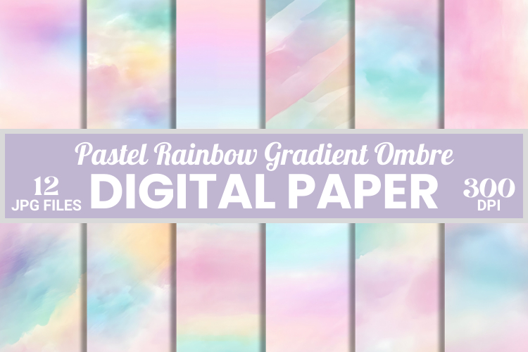 Pastel Rainbow Gradient Ombre Watercolor Digital Paper