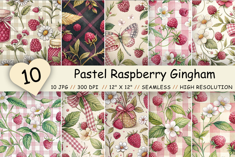 Pastel Raspberry Gingham Digital Paper, Seamless Watercolor