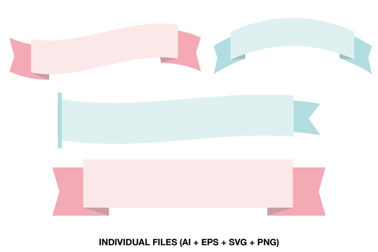 Collection of four pastel ribbon banners in pink and blue with blank spaces for text