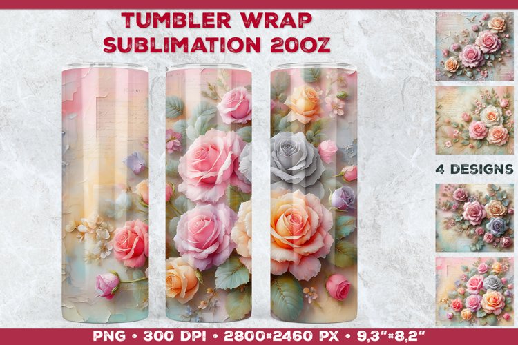 Vintage Roses   Love Pastel Tumbler Wrap Sublimation Design