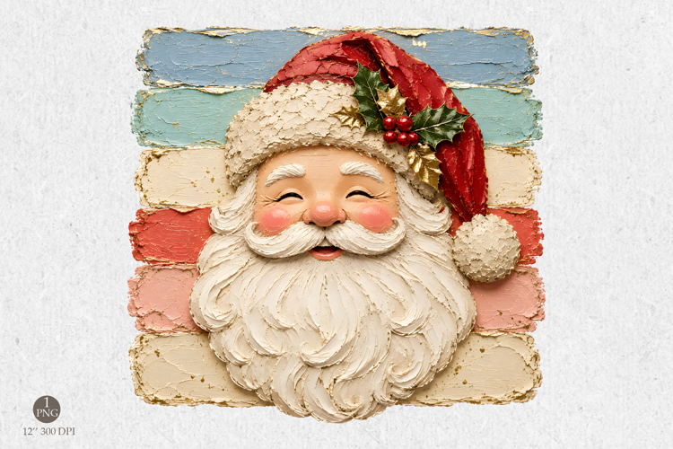 Pastel Santa Png, Smiling Christmas Face with Striped