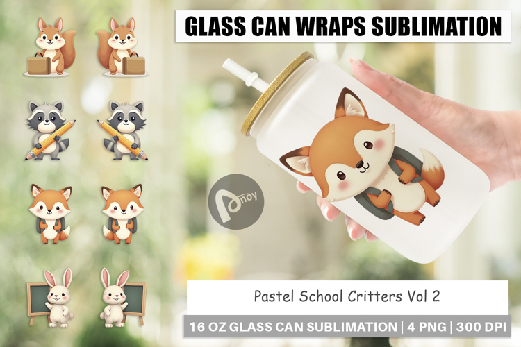 Glass Can Pastel School Critters