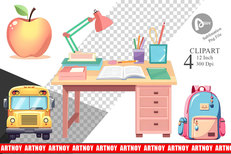 Pastel School Essentials Clipart example image 1