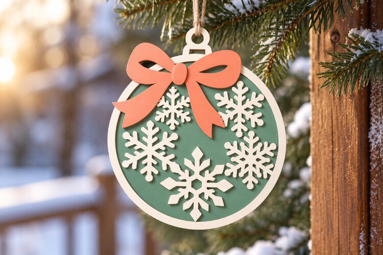 Pastel Snowflake Ornament Laser Cut SVG example image 1