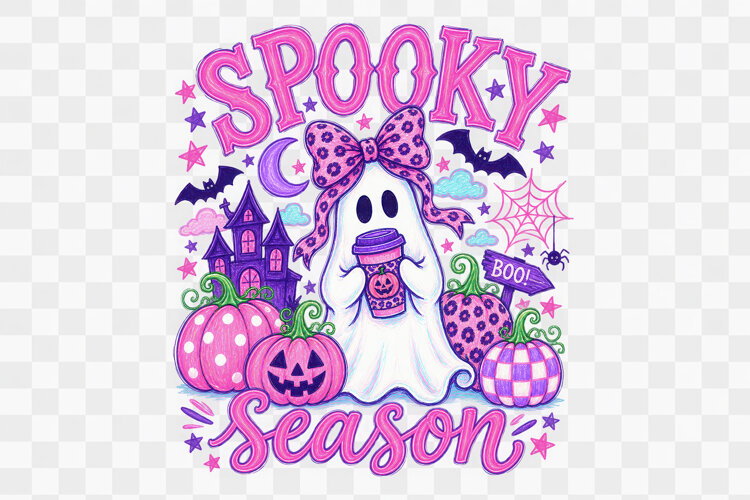 Pink Halloween Ghost Girly Halloween Sublimation PNG Design example image 1