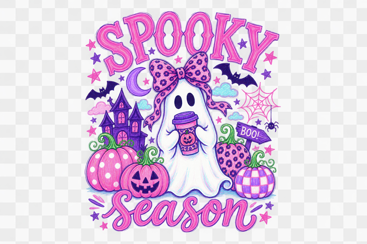 Pink Halloween Ghost Girly Halloween Sublimation PNG Design