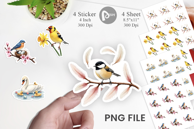 Pastel Spring Birds & Blooms Sticker
