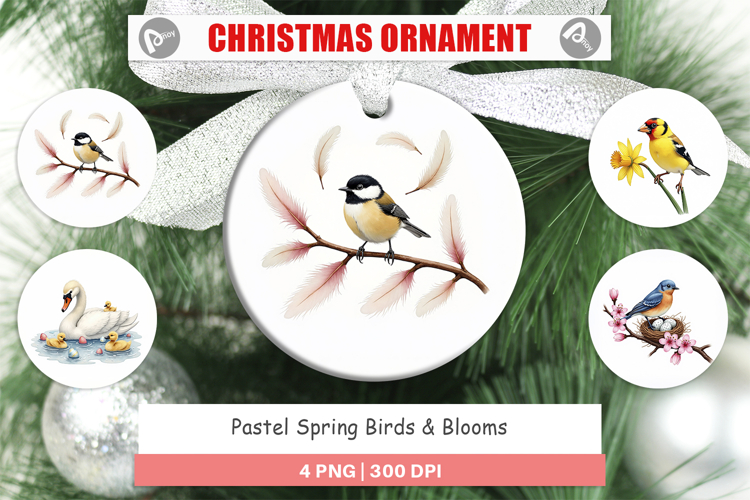 Pastel Spring Birds & Blooms Ornament