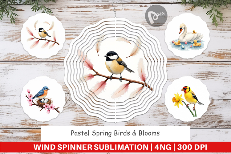 Pastel Spring Birds Wind Spinner