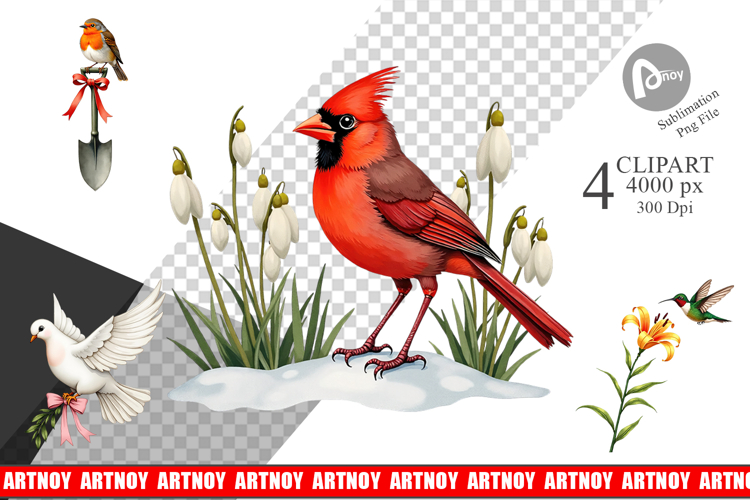 Pastel Spring Birds & Blooms Clipart